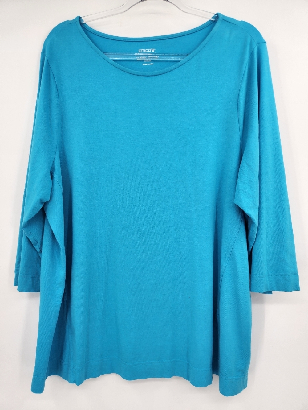 Chicos 4 The Ultimate Tee Womens Size XXL Slinky Tee XXL Turquoise 3/4 Sleeve